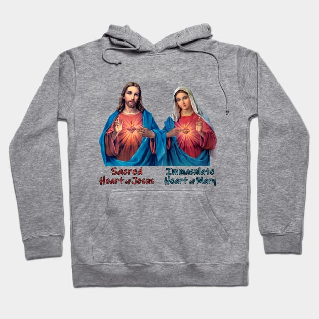 Sacred Heart of Jesus and Immaculate Heart of Mary Images with Typography Hoodie by Brasilia Catholic